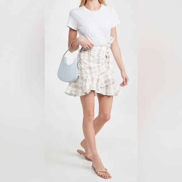 Veronica Beard Kaia Multi Plaid Print Button Front Flirty Ruffle Mini Skirt - Picture 5 of 9